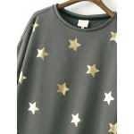 Grey Gold Star Print Long Sleeves Sweatshirt