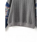 Grey Blue Embroidery Denim Sleeve Braided Sweatshirt