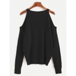 Black Cold Open Shoulder Knit Loose Sweater