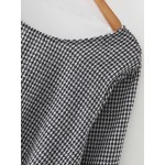 Black White Checkers Houndstooth V Back Cropped Blouse Top Shirt
