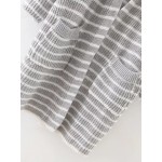 Grey White Stripes Lines Drop Shoulder Sweater Long Cardigan