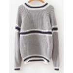 Grey White Stripes Lines Long Sleeves Sweater