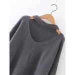 Grey Long Sleeves V Neck Zipper Winter Sweater