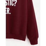 Burgundy Drop Shoulder Letters Print Sweatshirt