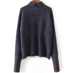 Blue Navy Turtleneck Loose Ribbed Winter Sweater