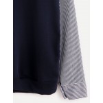 Navy Blue Vertical Striped Long Sleeves Sweatshirt