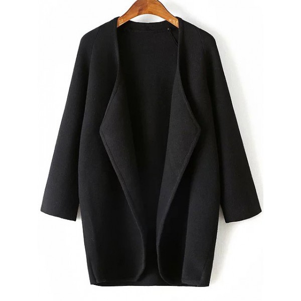 Black Draped Collar Formal Long Sleeve Long Cardigan Jacket