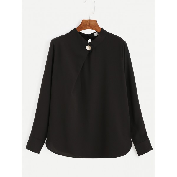 Black Elegant Long Sleeves Chiffon Shirt Blouse Top