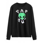 Black Green Alien Head Print Sweatshirt