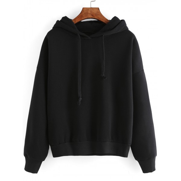 Black Hooded Hoodie Long Sleeve Cropped Sweatshirt