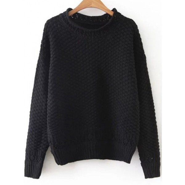 Black Loose Long Sleeves Winter Neck Sweater