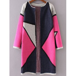 Black Pink Color Block Long Winter Jacket Cardigan
