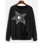 Black Star Long Sleeves Ripped Sweatshirt