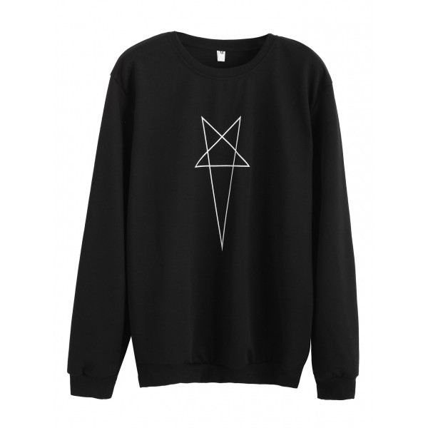 Black Star Print Long Sleeves Sweatshirt