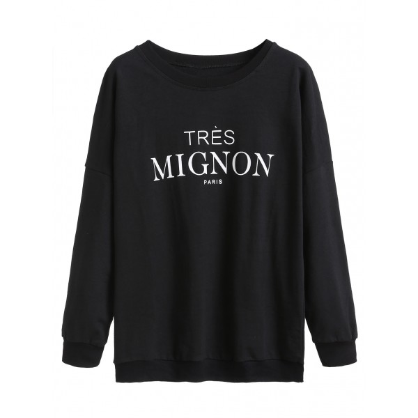 Black Tres Mignon Long Sleeves Crew Neck Sweatshirt