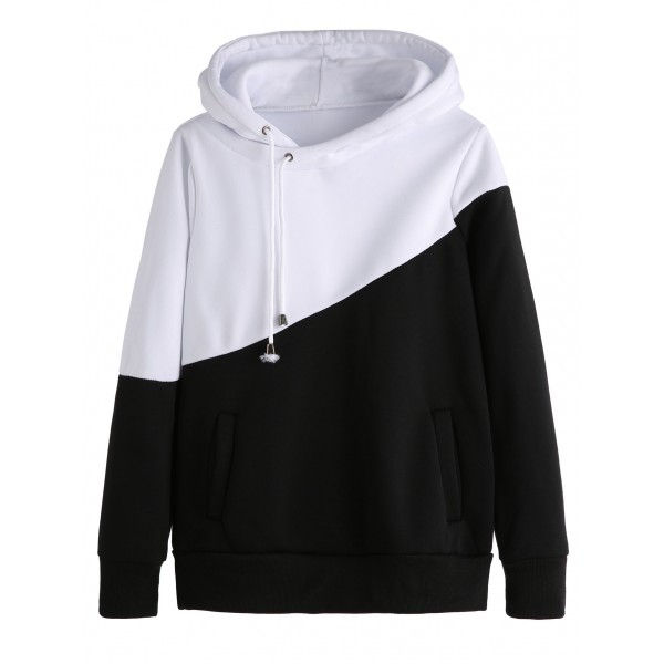 Black White Hooded Hoodie Long Sleeves Sweatshirt