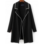 Black White Lines Edge Open Front Long Sleeves Sweater Coat