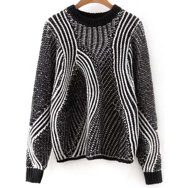 Black White Mixed Knit Loose Knitwear Sweater