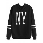 Black White New York Striped Hooded Hoodie Sweatshirt