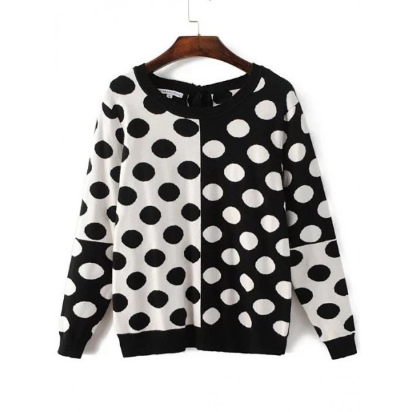 Black White Polka Dot Cow Pattern Sweater Knitwear