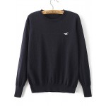 Black White Seagull Ribbed Loose Sweater