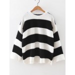 Black White Striped Lines Ribbed Zebra Sweater