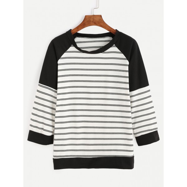 Black White Stripes Long Sleeve Sweatshirt