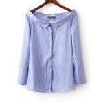 Blue Buttons Up Front Long Sleeve Shirt Blouse