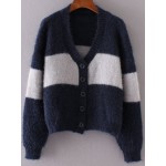 Blue Navy Grey Block Warm Thick Mohair Sweater Coat