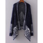Blue Navy Vintage Aztec Print Poncho Sweater Cardigan