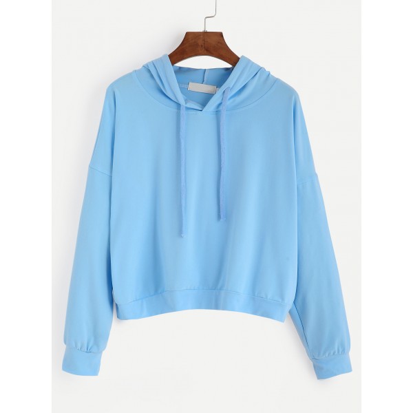 Blue Plain Color Hoodie Hooded Sweatshirt