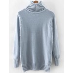 Blue Turtle Round Neck Ribbed Knitted Trim Long Sleeves Sweater
