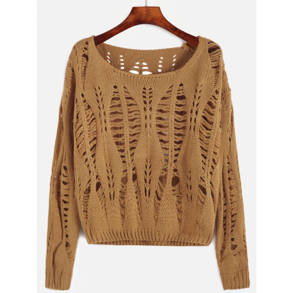 Brown Loose Shoulder Knitted Winter Sweater