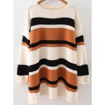 Brown White Lines Stripes Drop Shoulder Loose Winter Sweater