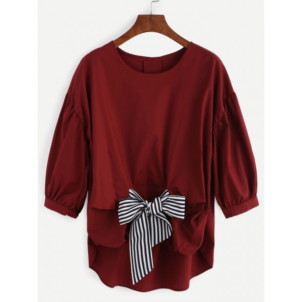 Burgundy Red Giant Bow Blouse Top Shirt