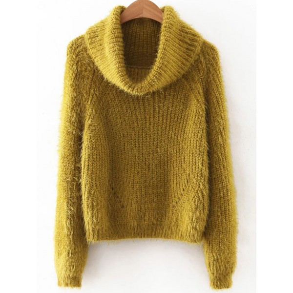 Green High Turtleneck Raglan Sleeve Warm Thick Sweater