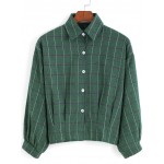 Green Old School Vintage Checkers Plaid Button Up Cropped Blouse