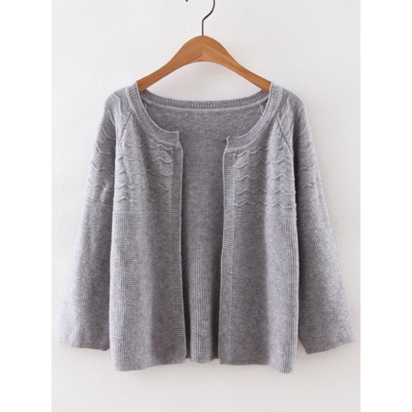 Grey Boat Neck Loose Cardigan Knitwear Sweater