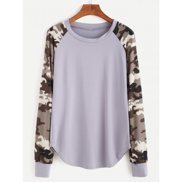 Grey Camouflage Army Military Long Sleeves Baseball Sweatshirt