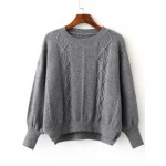 Grey Diamond Print Loose Dolman Sleeve Winter Sweater