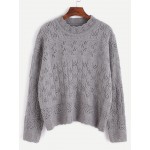 Grey Drop Shoulder Loose Winter Cable Knit Sweater