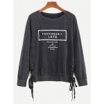 Grey Fashionaby Late Side Lace Up Vintage Sweatshirt