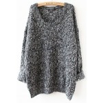 Grey Knitted Long Sleeves Loose Winter Sweater