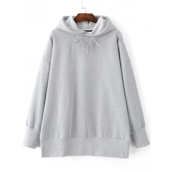 Grey Long Sleeves Hoodie Hooded Loose Sweatshirt