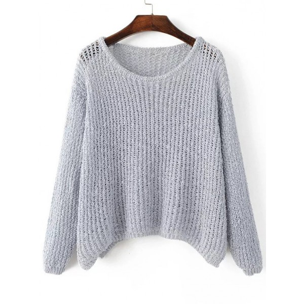 Grey Loose Long Sleeves Batwing Style Sweater