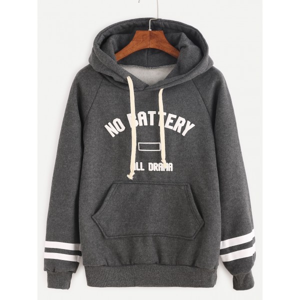 Grey No Battery All Darama Long Sleeve Hooded Hoodie Sweatshirt