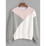 Grey Pink White Geometric Long Sleeves Sweatshirt