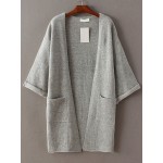 Grey Roll Folded Cuff Open Side Pocket Long Coat Cardigan