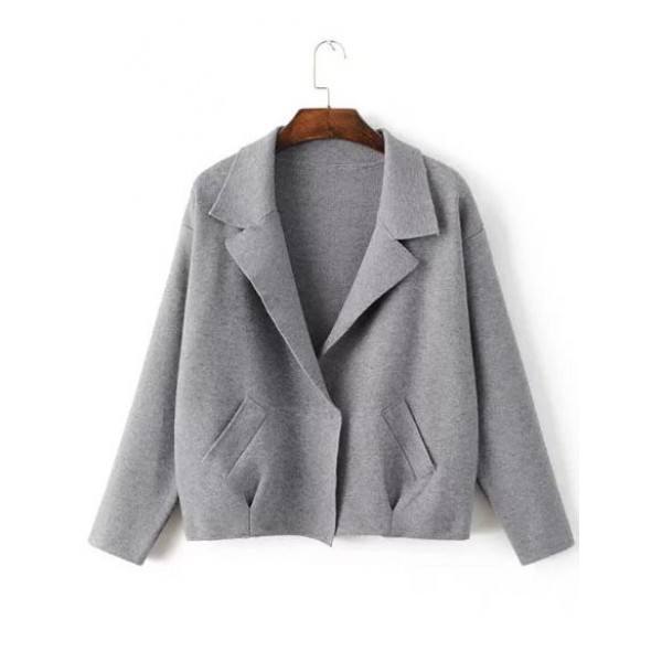 Grey Shawl Collar Button Up Sweater Coat