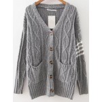 Grey Stitches Detail Button Up Coat Cardigan